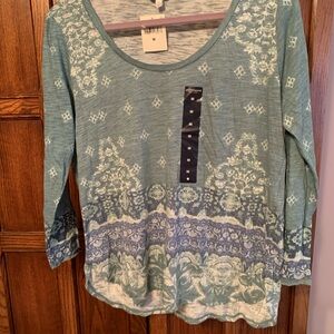 Lucky Brand Teal and White Long Sleeve Top